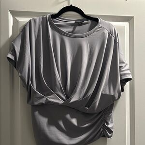 Express Light Gray Draped Short Sleeve Top
